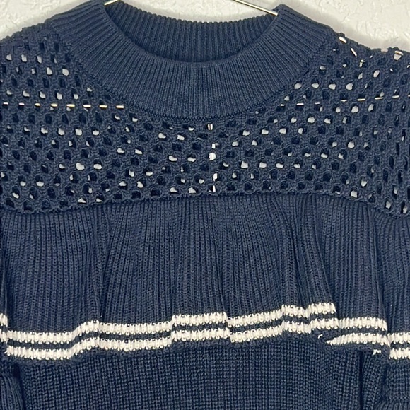 Self-Portrait STRIPED FRILL SWEATER
NAVY Wool Jumper Medium. - Picture 5 of 16